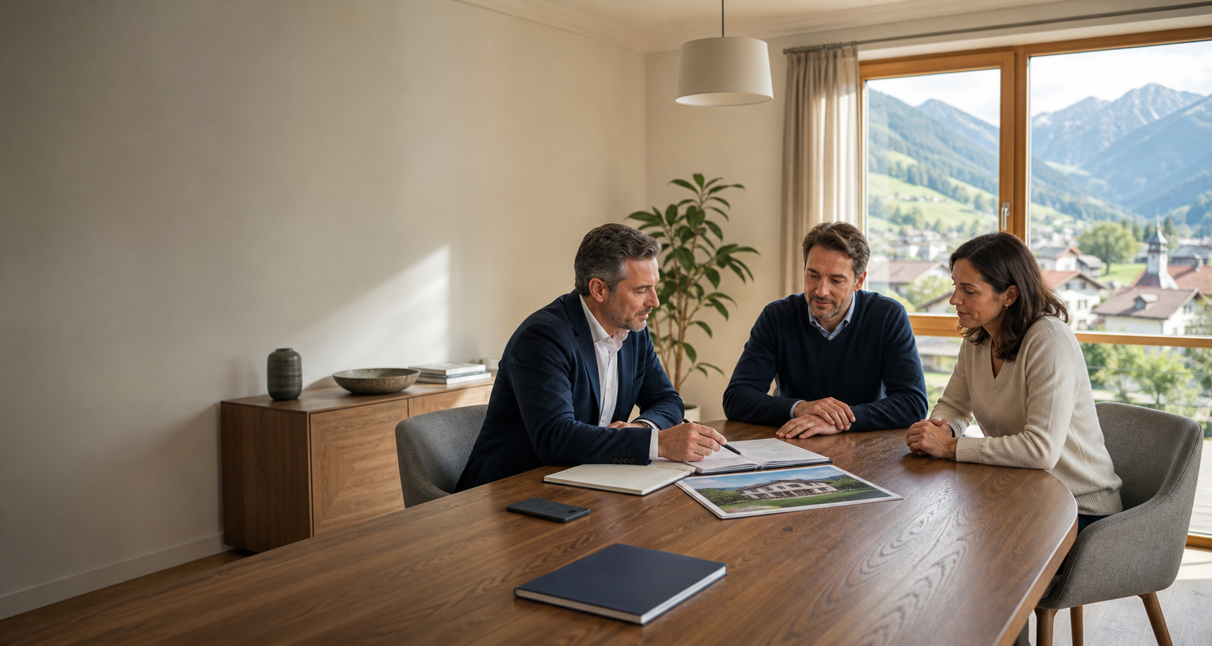 Unternehmer besprechen Betrieb, Standort und Nachfolgeunterlagen.